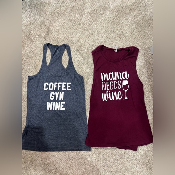 Lot of Gym Wine Coffee Mama Workout Tanks M/L Athletic Activewear - Picture 1 of 7